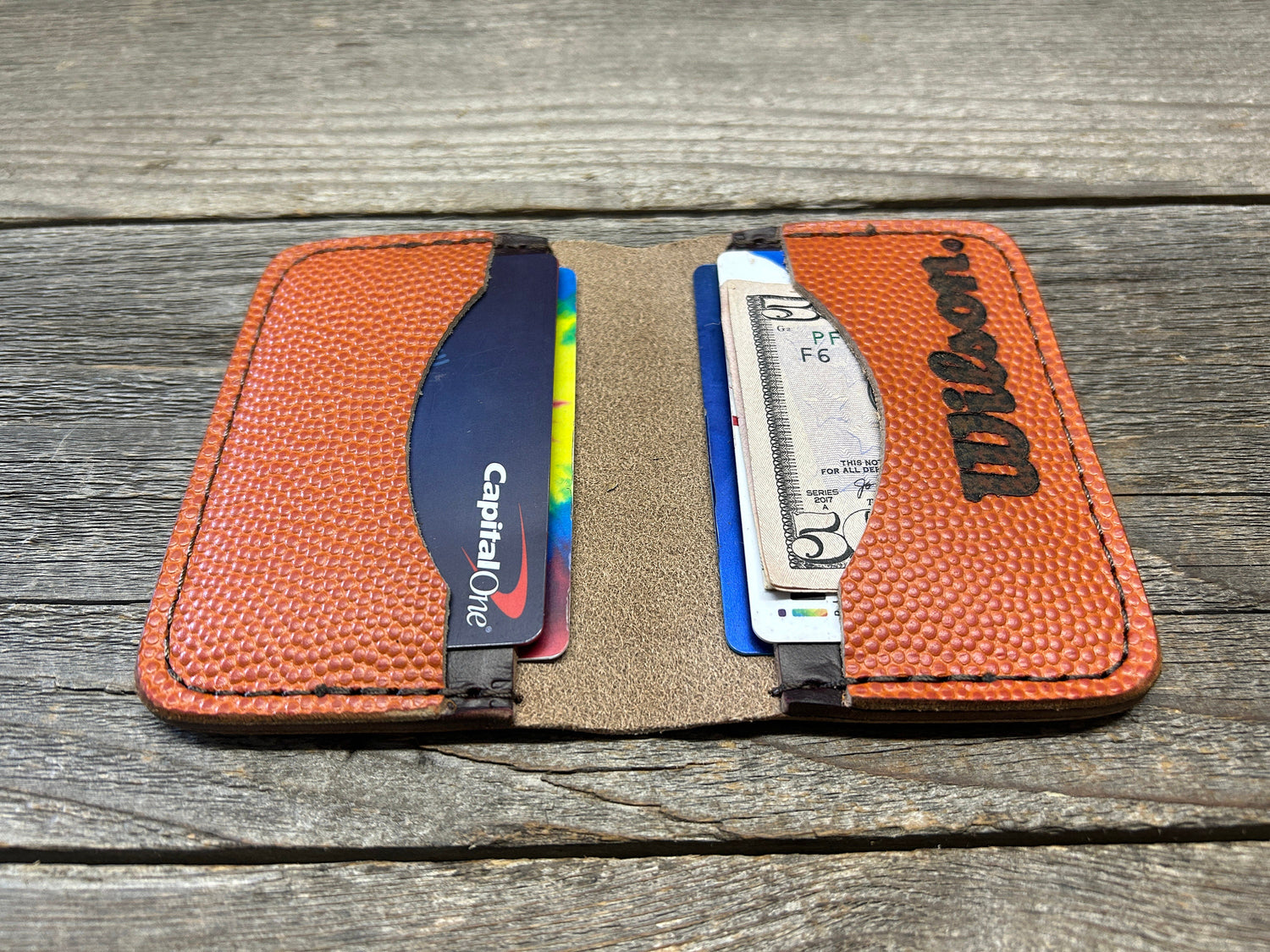 NEW STYLE!! Horween (Wilson) NBA Basketball Leather Wallet!!