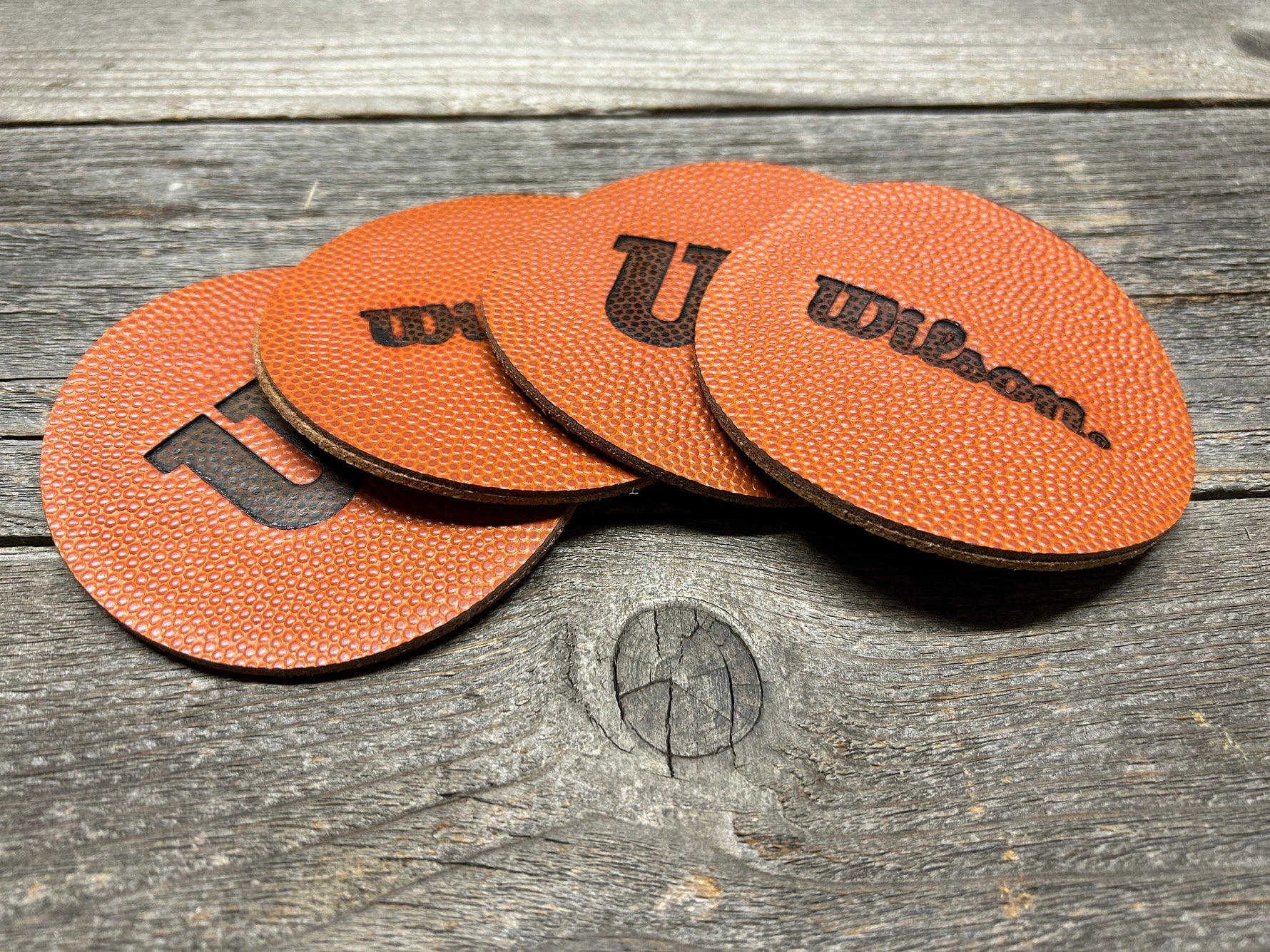 Set of 4 Coasters - WILSON/Horween NBA Leather - Official NBA Basketball Leather!!