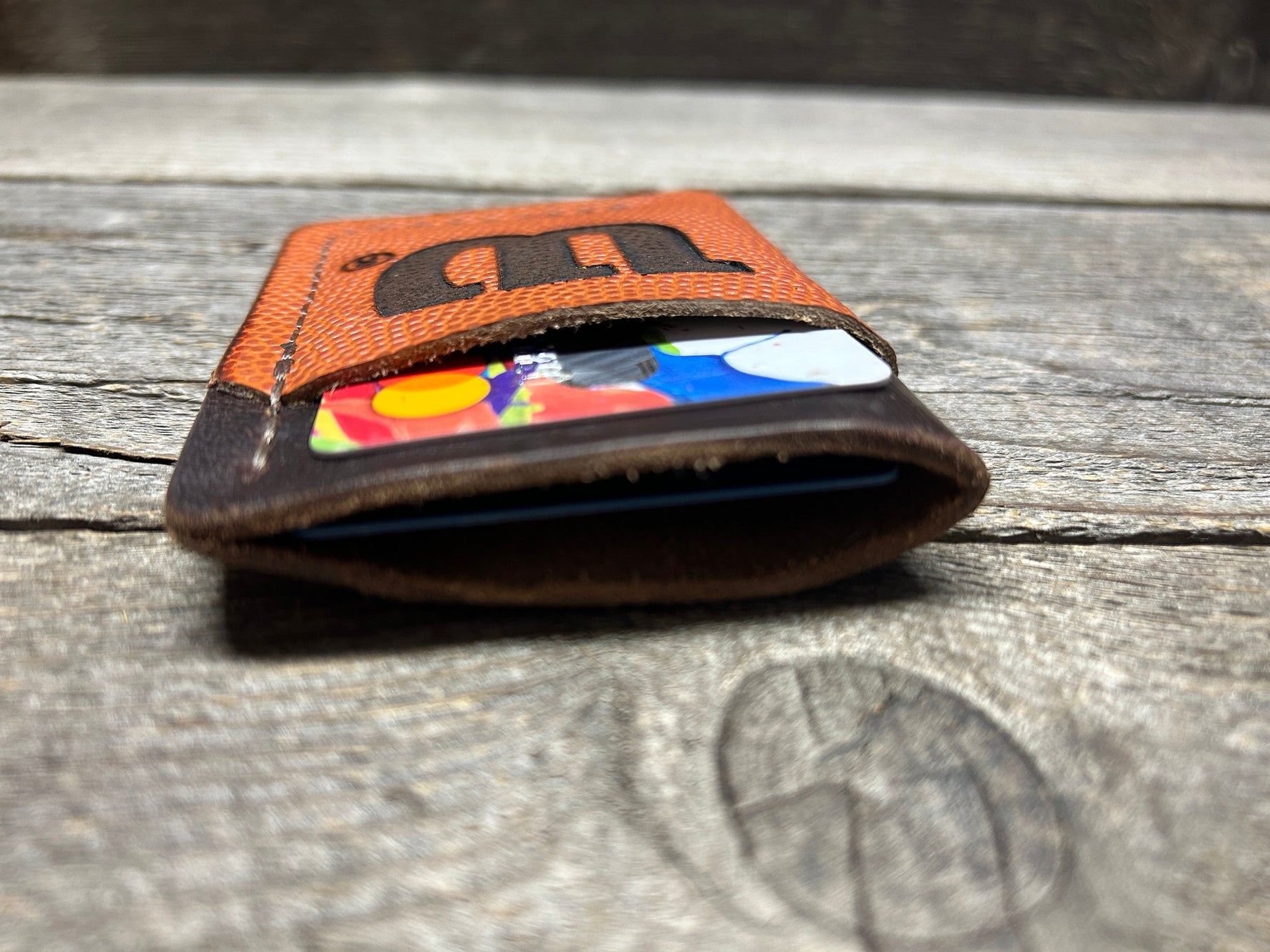 New Style! Horween (Wilson) NBA Basketball Leather Top Loading Wallet with Hidden 3rd Pocket!!