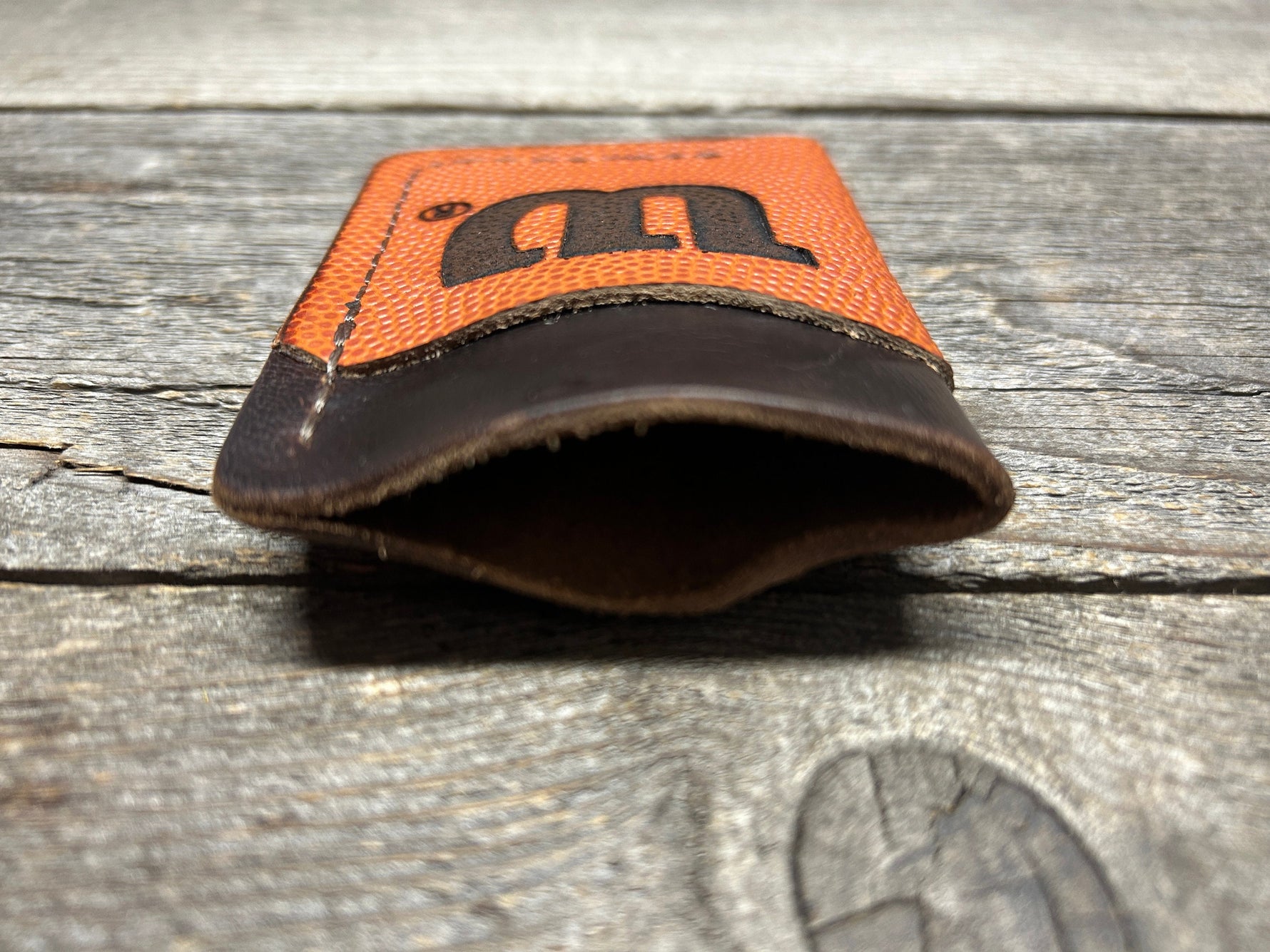 New Style! Horween (Wilson) NBA Basketball Leather Top Loading Wallet with Hidden 3rd Pocket!!