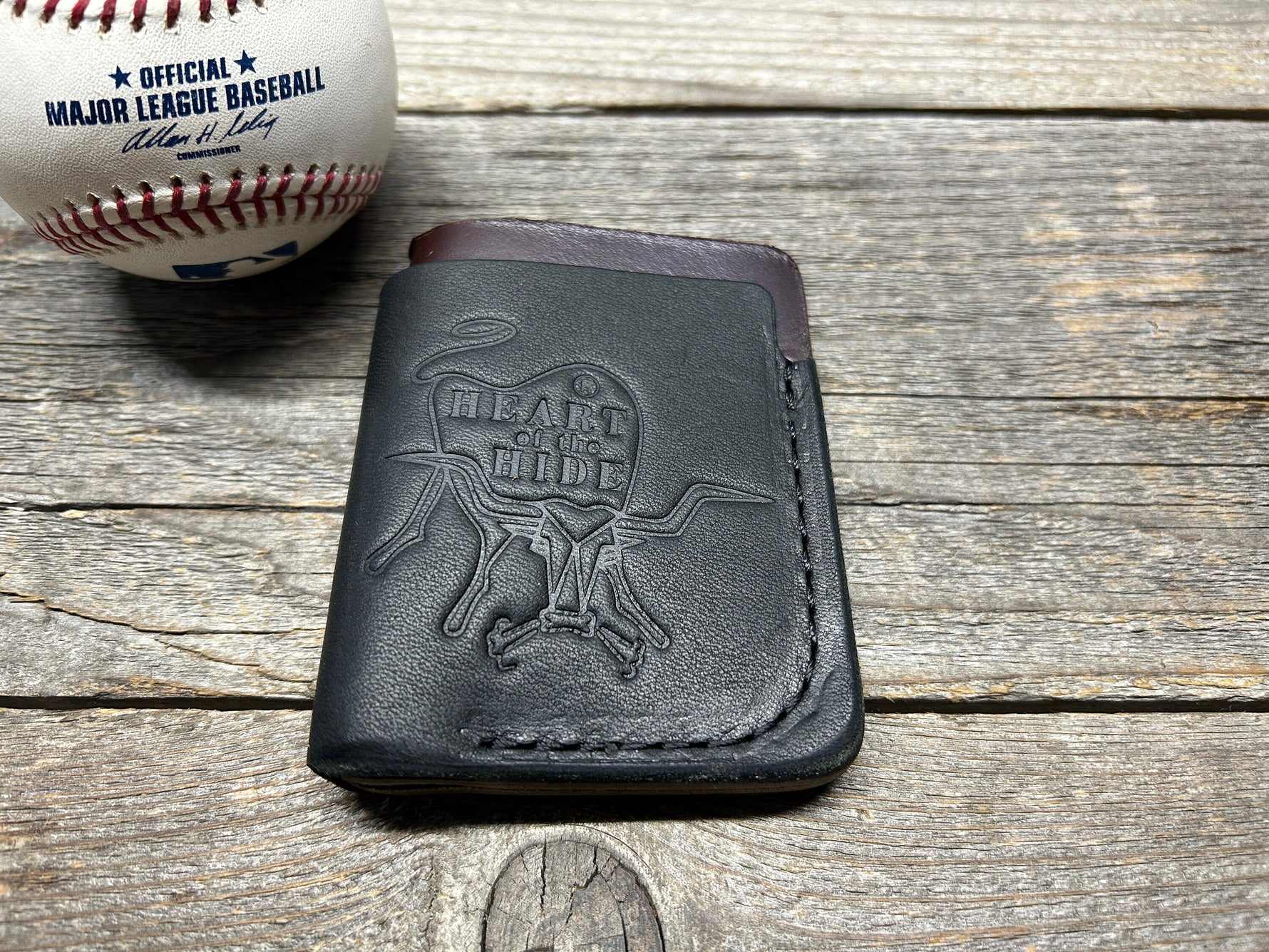 New Style! Black Rawlings Heart of the Hide Horween Top Loading Baseball Glove Wallet with Hidden 3rd Pocket!!