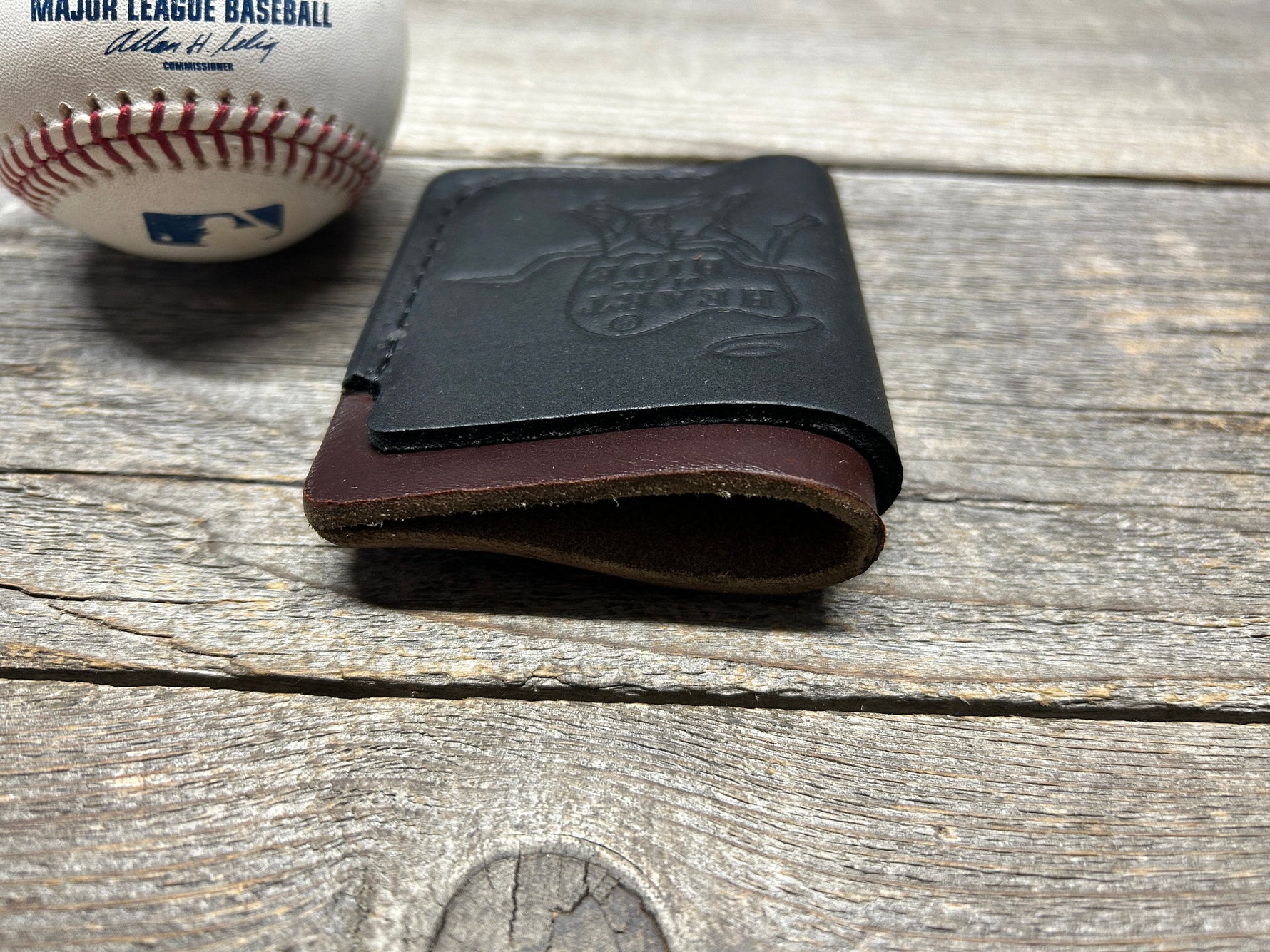 New Style! Black Rawlings Heart of the Hide Horween Top Loading Baseball Glove Wallet with Hidden 3rd Pocket!!