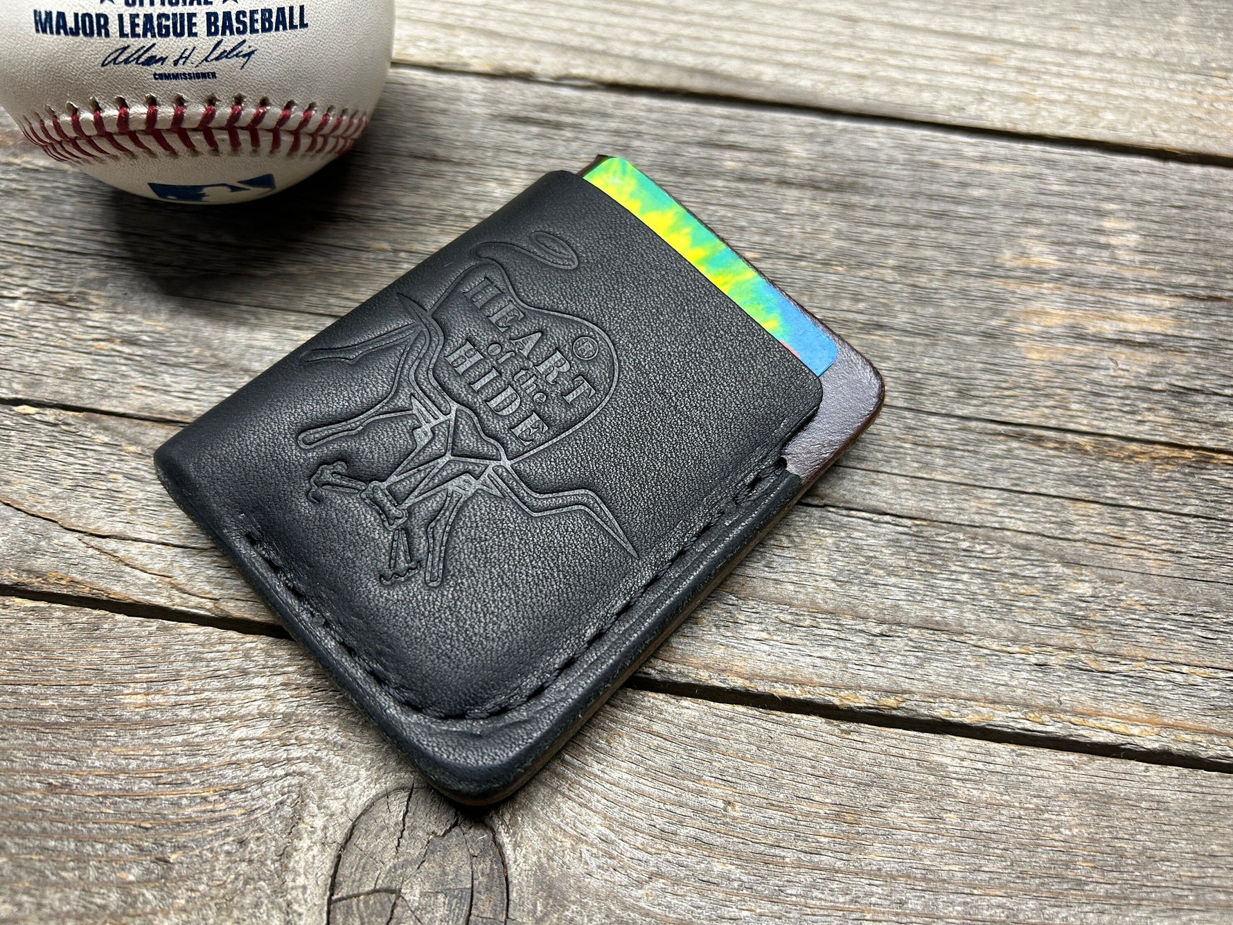 New Style! Black Rawlings Heart of the Hide Horween Top Loading Baseball Glove Wallet with Hidden 3rd Pocket!!