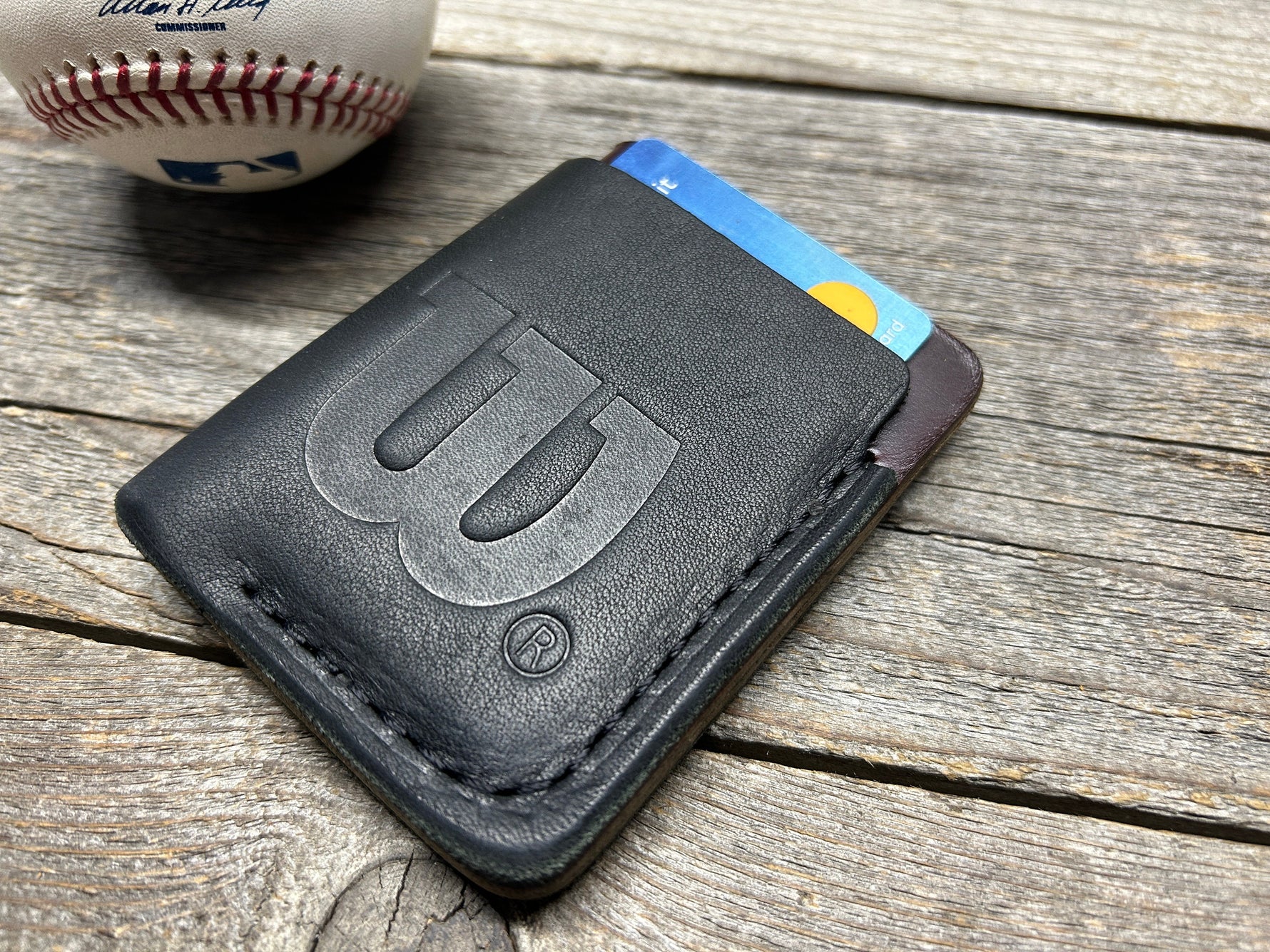 New Style! Black Wilson Horween X Baseball Top Loading Baseball Glove Wallet with Hidden 3rd Pocket!!