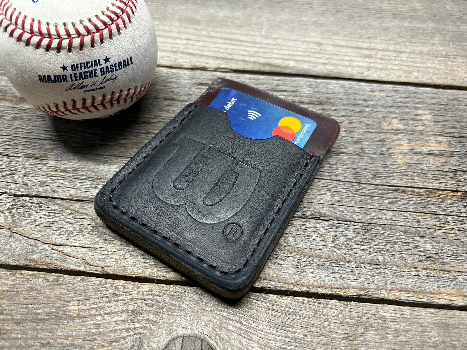 Black Wilson Horween X Baseball Top Loading Baseball Glove Wallet with Hidden 3rd Pocket!!