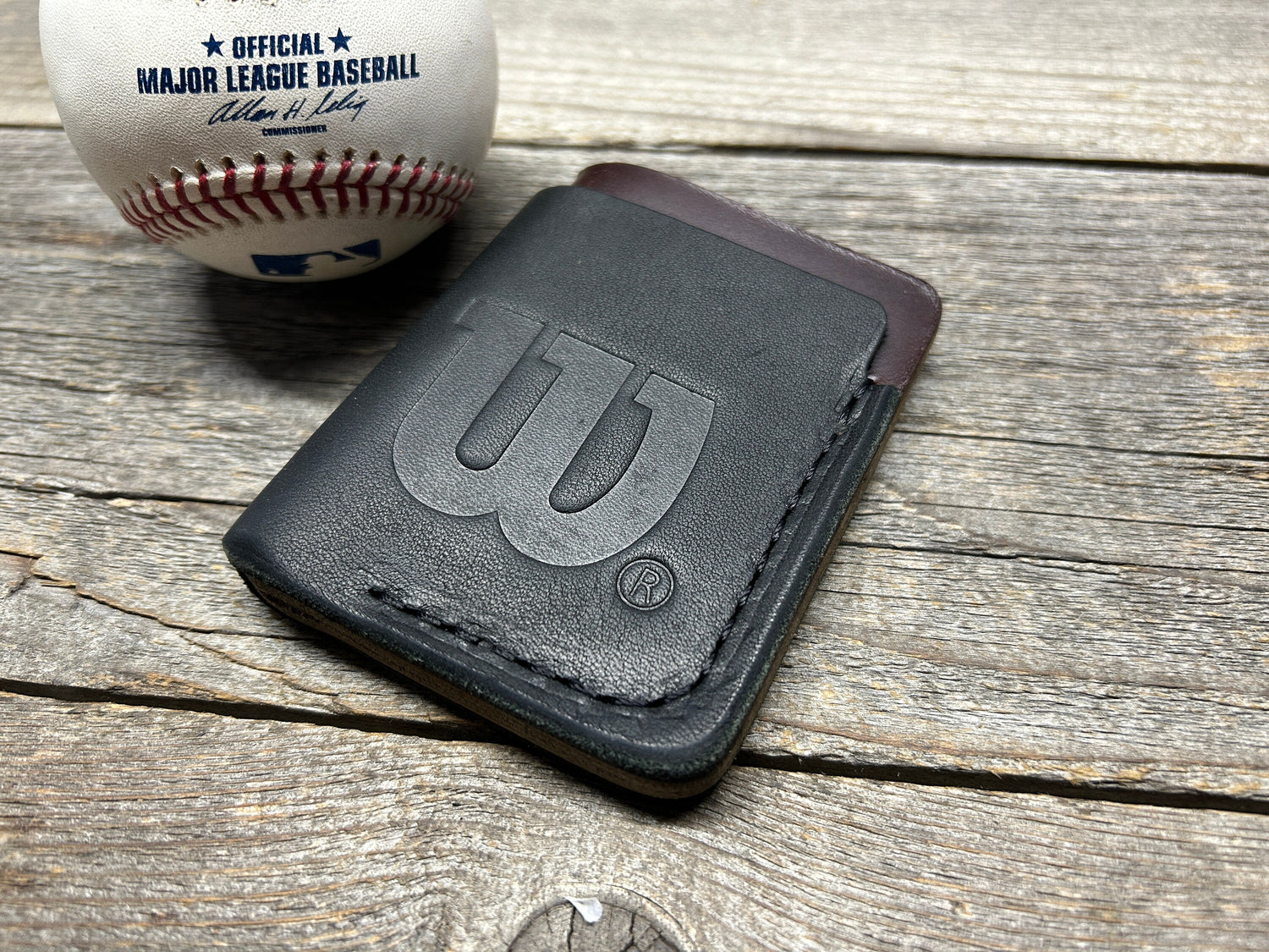 New Style! Black Wilson Horween X Baseball Top Loading Baseball Glove Wallet with Hidden 3rd Pocket!!