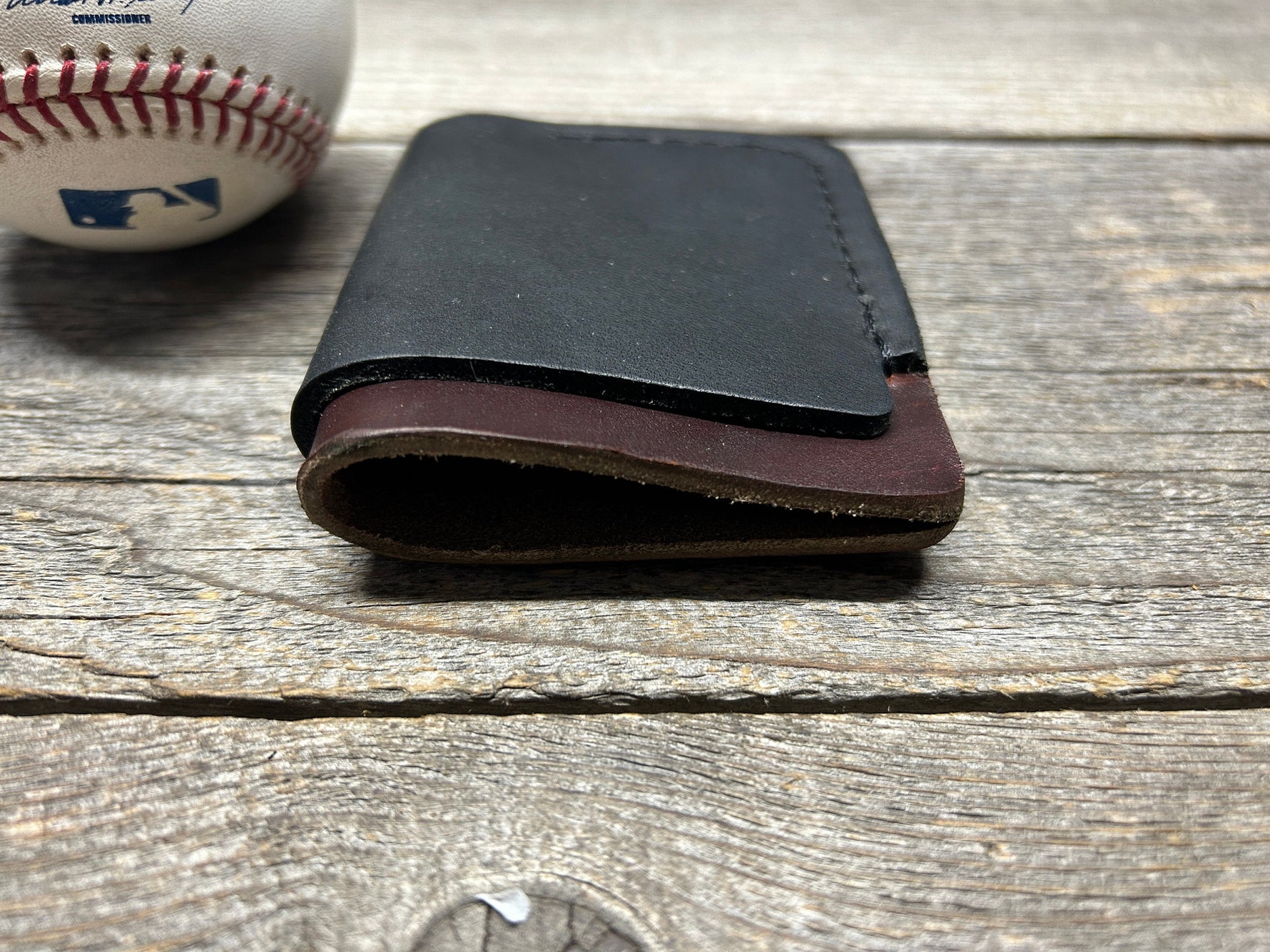 New Style! Black Wilson Horween X Baseball Top Loading Baseball Glove Wallet with Hidden 3rd Pocket!!