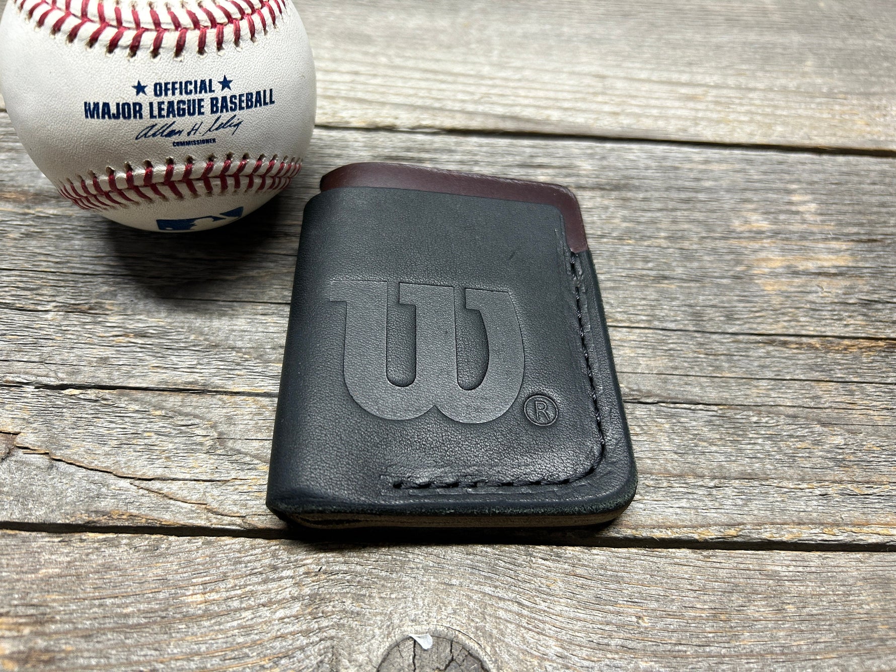 New Style! Black Wilson Horween X Baseball Top Loading Baseball Glove Wallet with Hidden 3rd Pocket!!