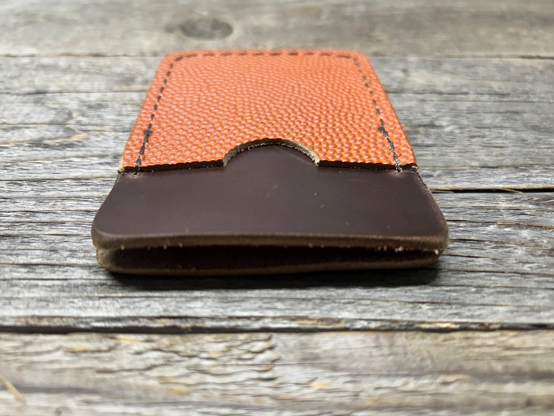 New Style! Horween (Wilson) NBA Basketball Leather Top Loading Wallet with Hidden 3rd Pocket!!