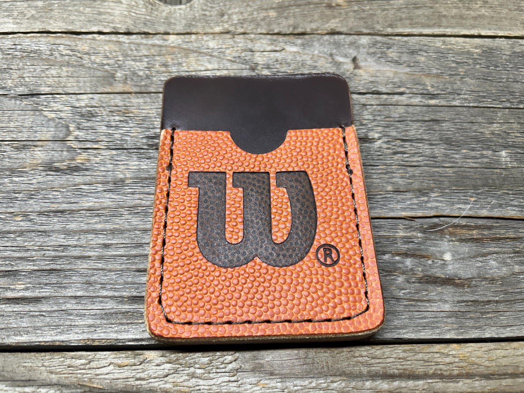 New Style! Horween (Wilson) NBA Basketball Leather Top Loading Wallet with Hidden 3rd Pocket!!