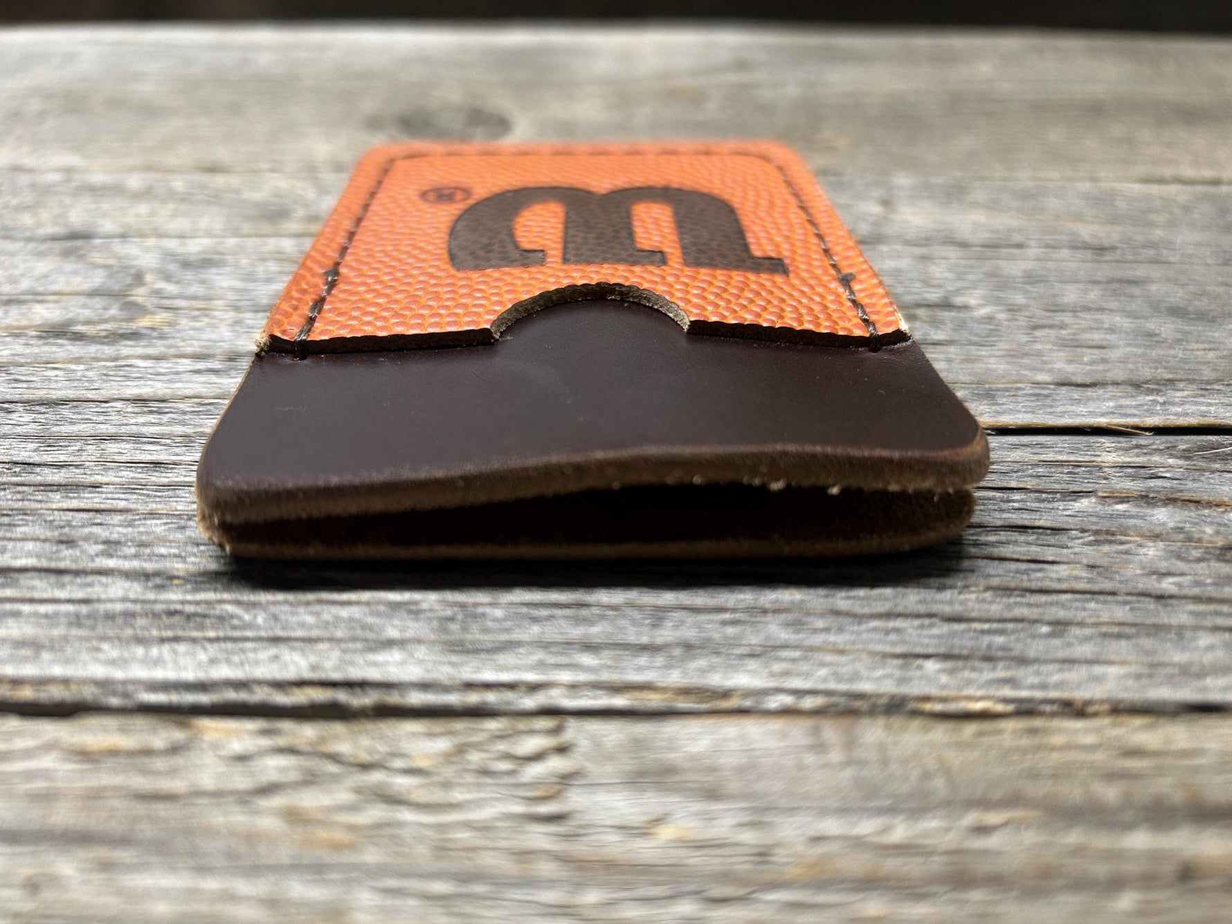 New Style! Horween (Wilson) NBA Basketball Leather Top Loading Wallet with Hidden 3rd Pocket!!