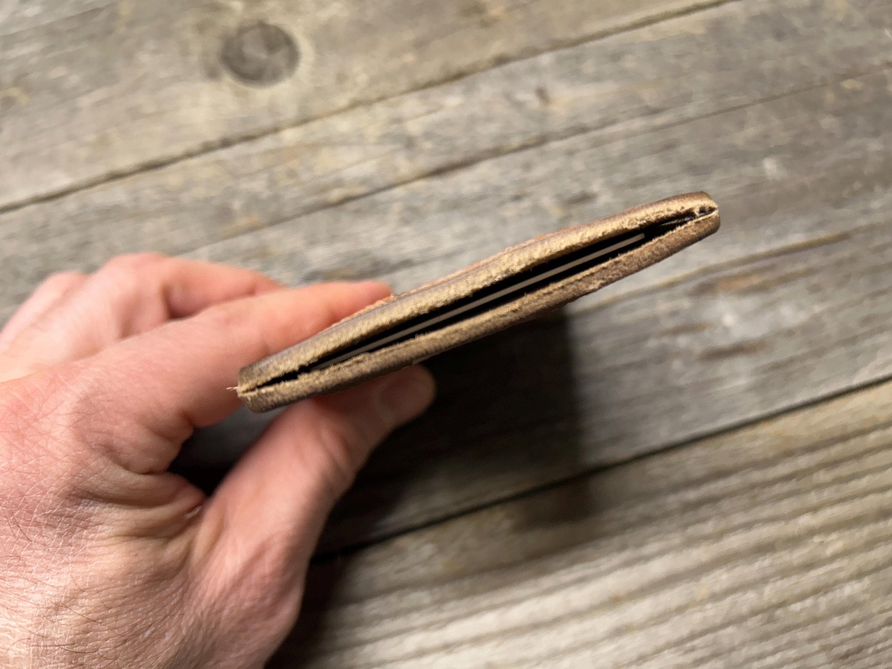 New Style! Horween (Wilson) NBA Basketball Leather Top Loading Wallet with Hidden 3rd Pocket!!