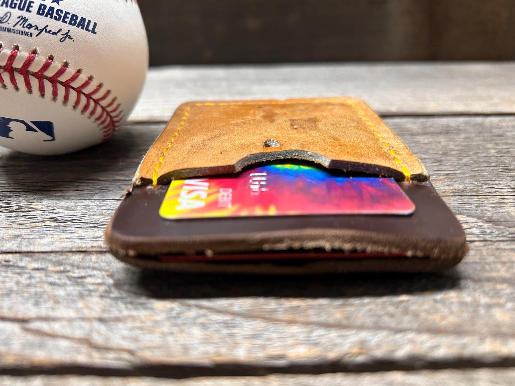 Top Loading Mizuno Baseball Glove Wallet with Hidden 3rd Pocket!! Minimalist Front Pocket Wallet!