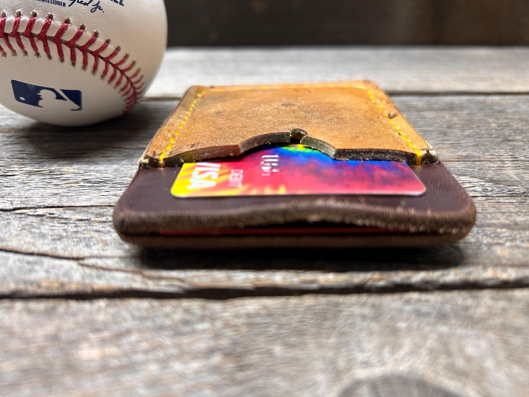 Top Loading Baseball Glove Wallet with Hidden 3rd Pocket!! Minimalist Front Pocket Wallet!