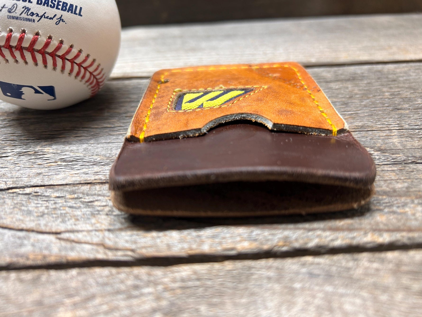 Top Loading Mizuno Baseball Glove Wallet with Hidden 3rd Pocket!! Minimalist Front Pocket Wallet!